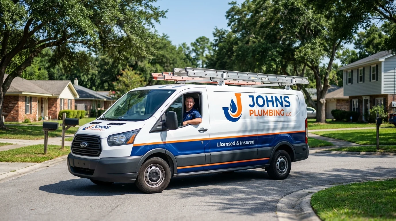 Johns Plumbing LLC service van in Adamsville, AL
