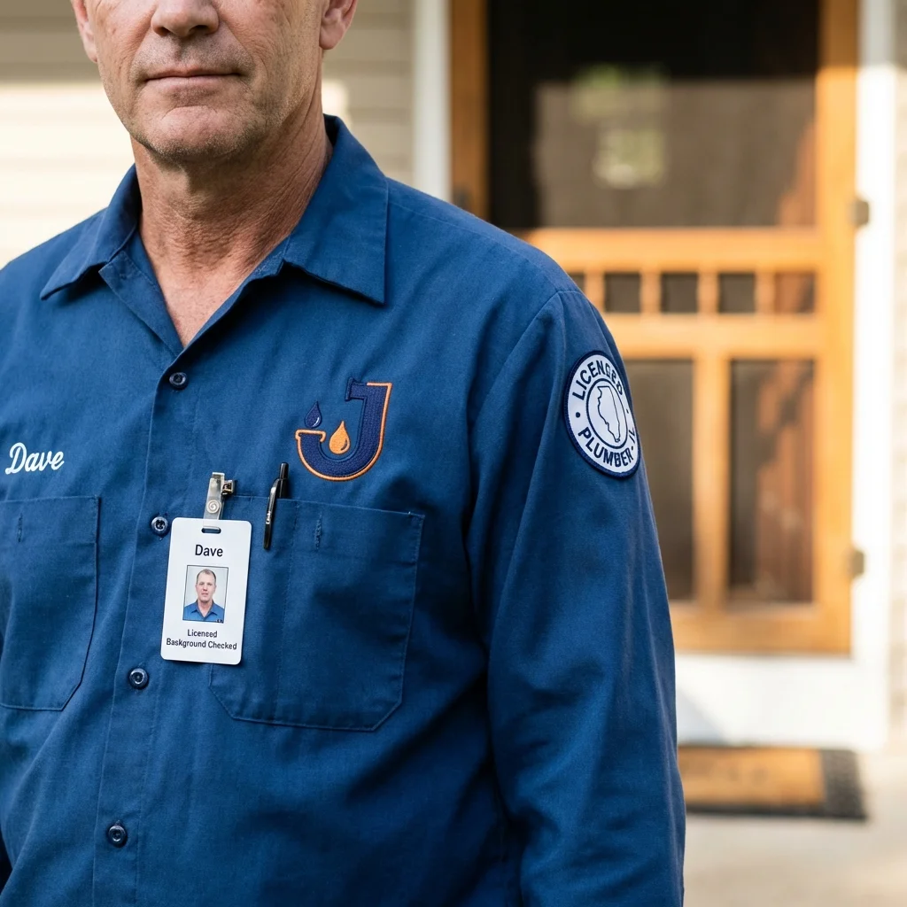 Licensed plumber showing ID badge in Adamsville, AL