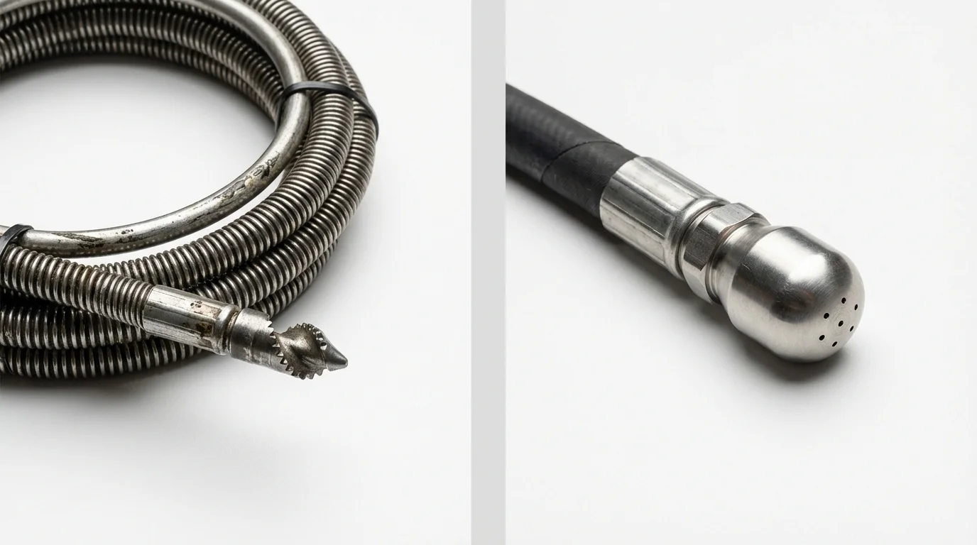 Drain snake cable and hydro jetting nozzle used for drain cleaning in Adamsville, AL