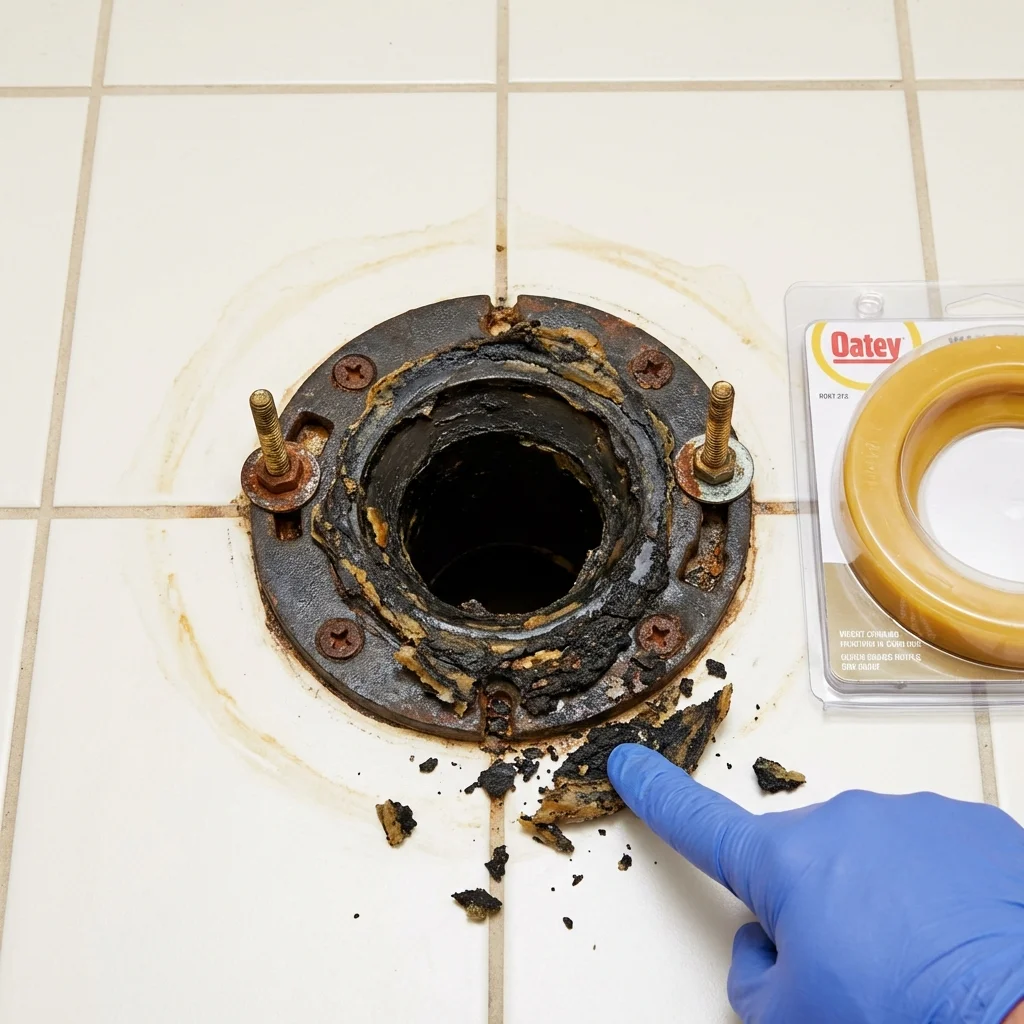 Failed wax ring showing water seepage at the base of a toilet in a Adamsville, AL home