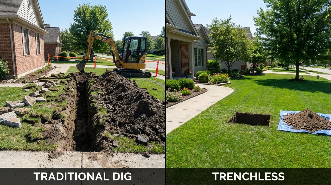 Trenchless sewer repair with minimal yard damage versus traditional excavation in Adamsville, AL